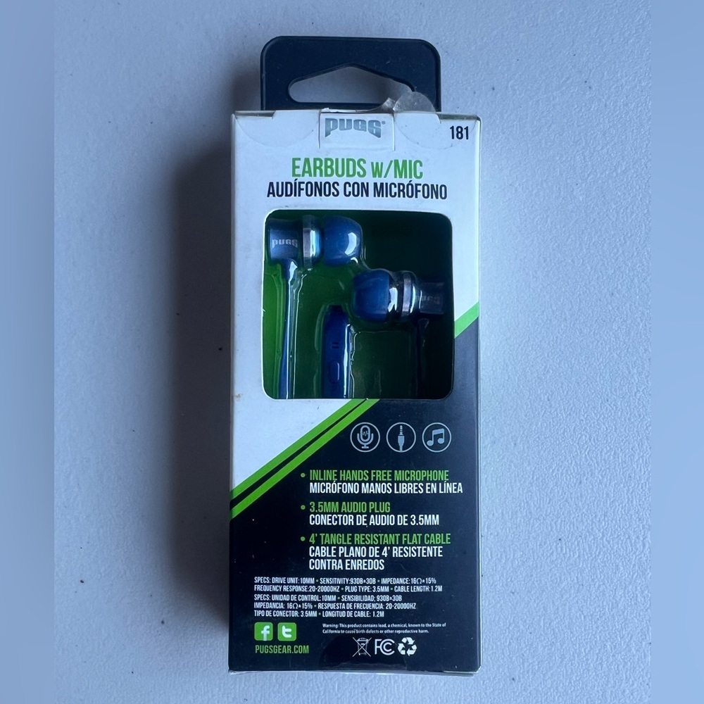 PUGG Blue Earbuds with Microphone